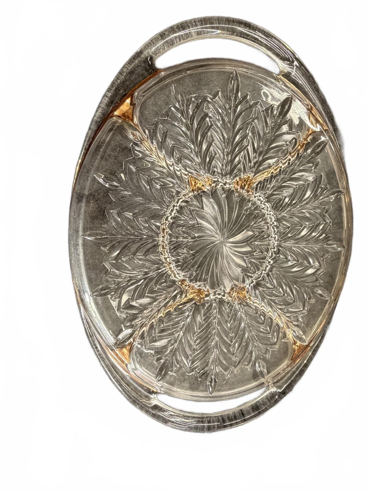 Vintage Oval Cut Glass Ashtray or Trinket Dish with Gold Trim