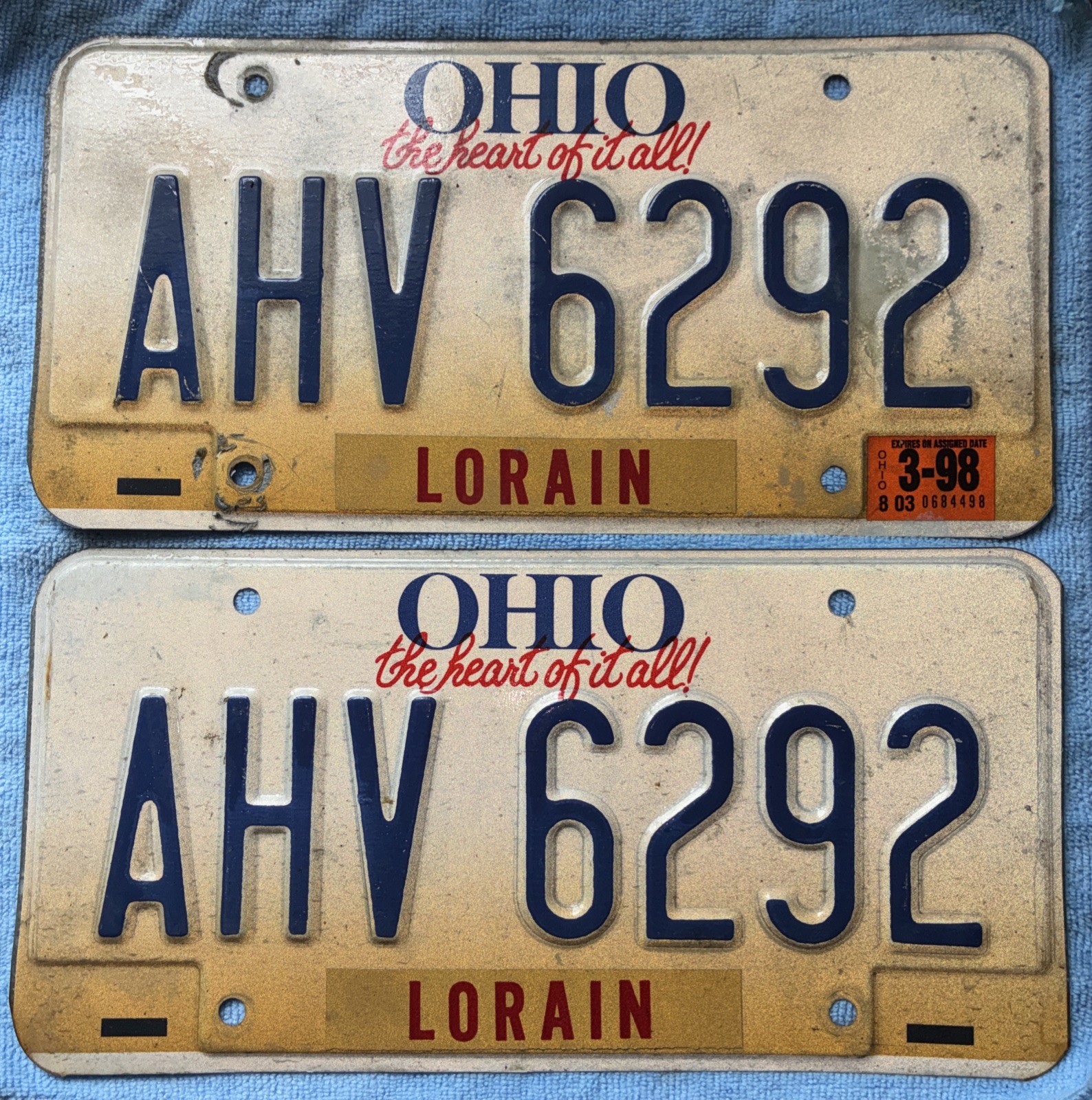Vintage 1998 Ohio License Plates. Lorain County