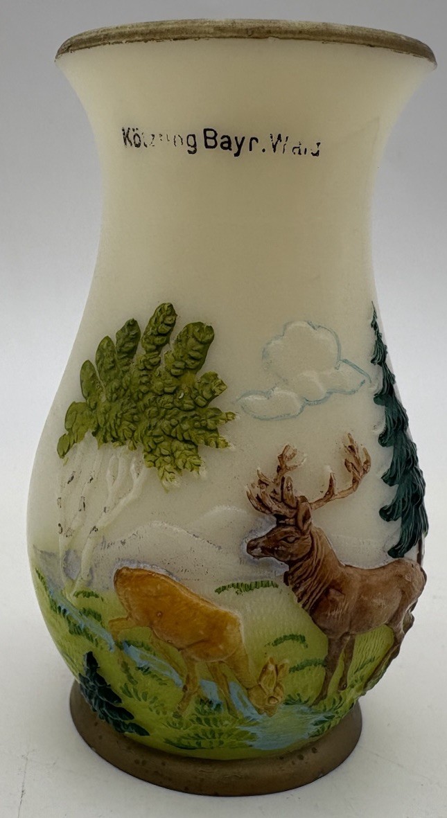 Vintage Kötzting Bavaria Germany Souvenir Vase Raised Relief Deer Scene  