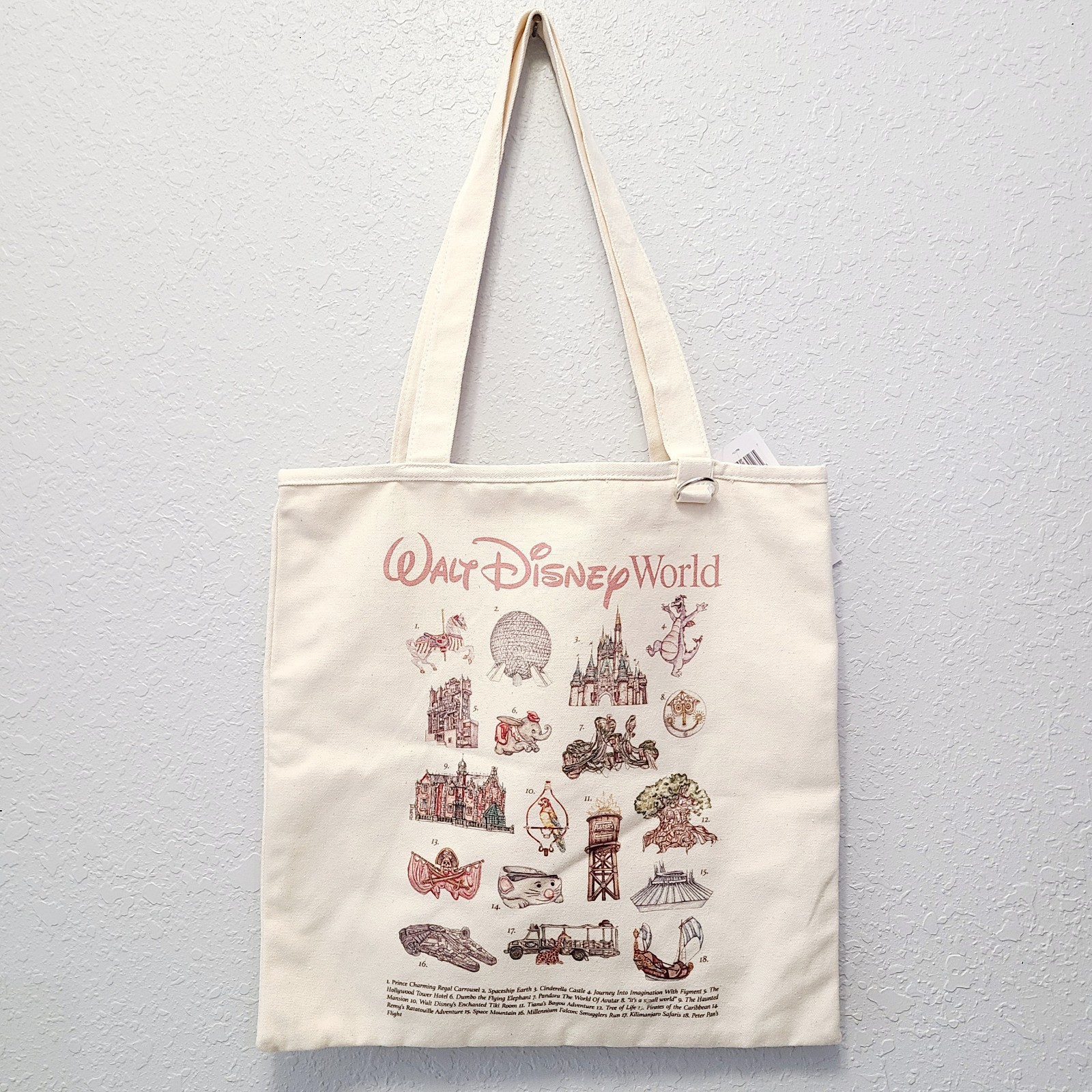 2026 Walt Disney World Parks Icons Canvas Tote Bag Inner Zip Pocket Key Holder