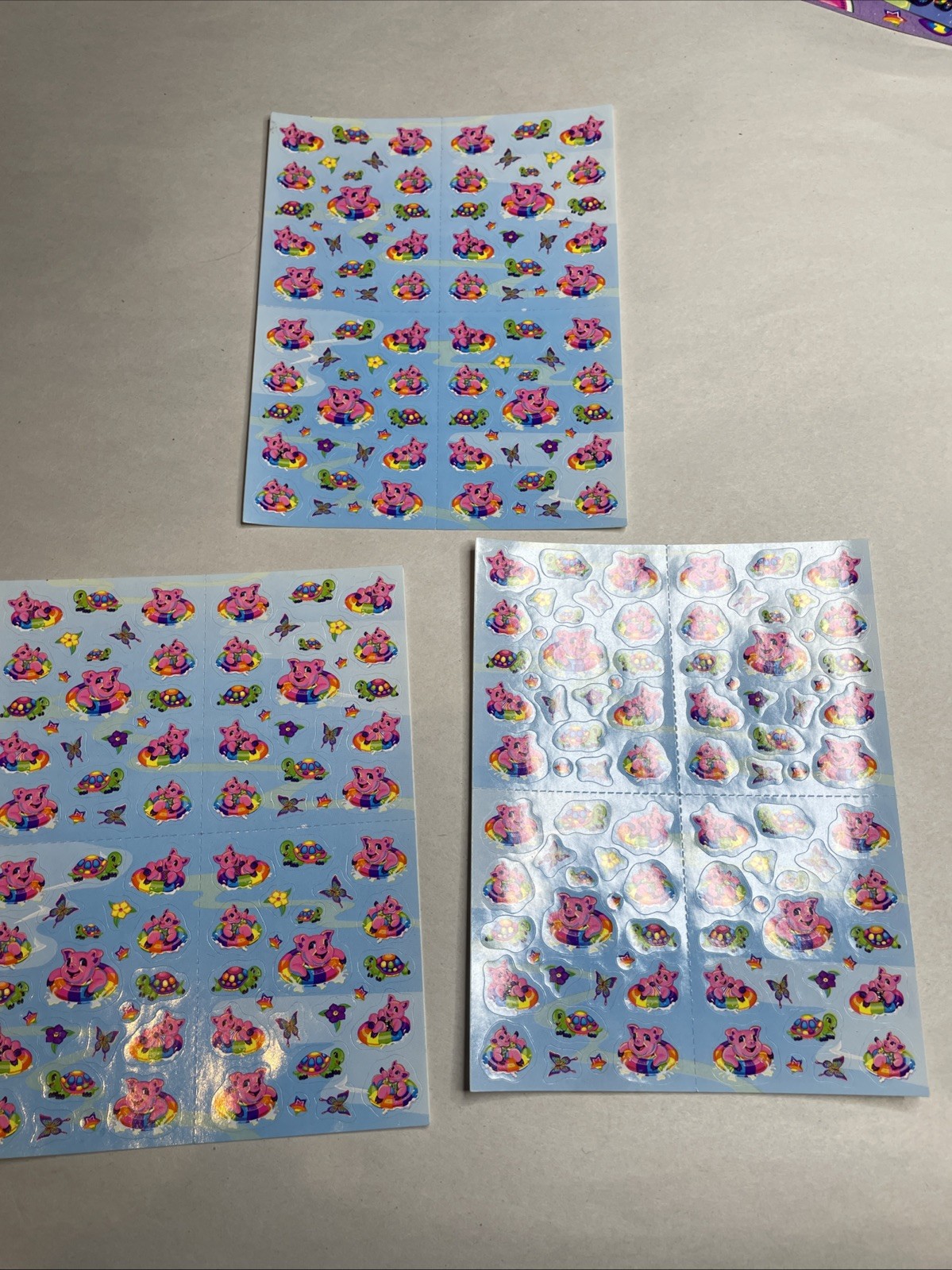 Vintage Lisa Frank S723 Pig Pigs Butterfly Turtle Sticker Sheet Sheets Lot Of 3