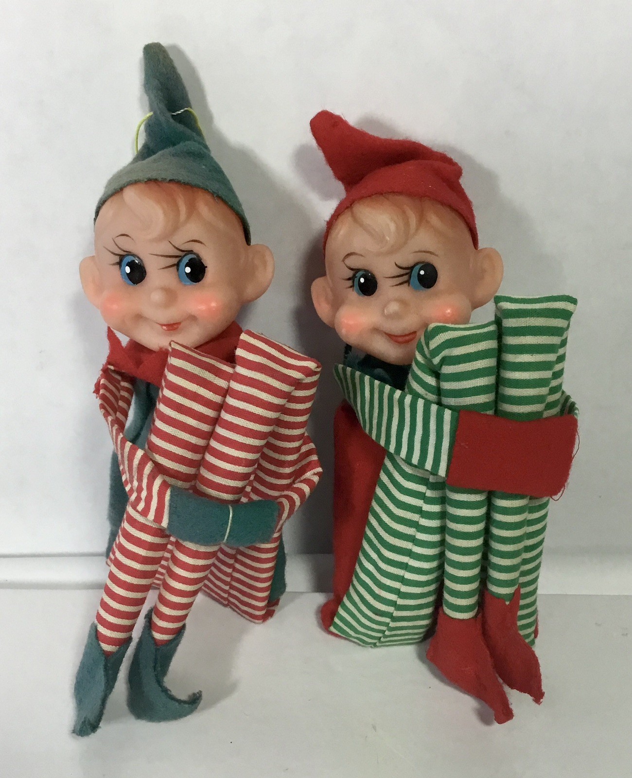 Set 2 Vintage Red/White & Green/White Striped Pixie 6”sit Knee Hugger Elves Rare