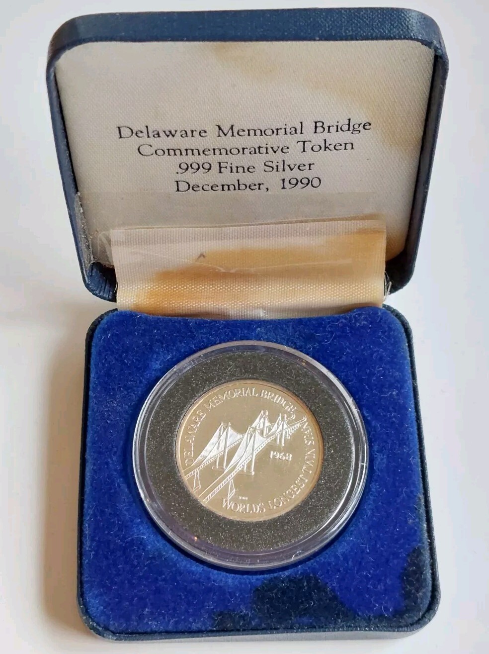1968 Delaware Memorial Bridge Commemorative Token .999 Silver in Box