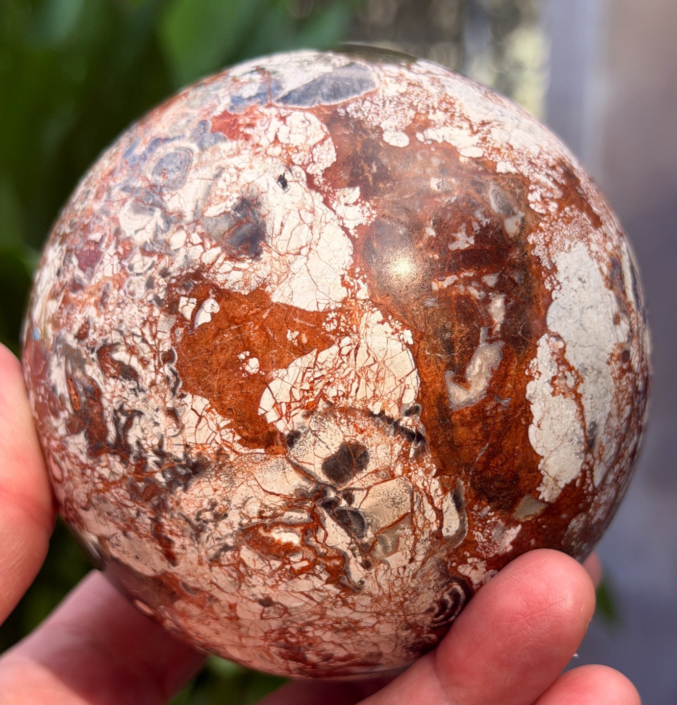Brecciated Red Jasper Sphere 92mm 2lb Mosaic Chalcedony Crystal South Africa