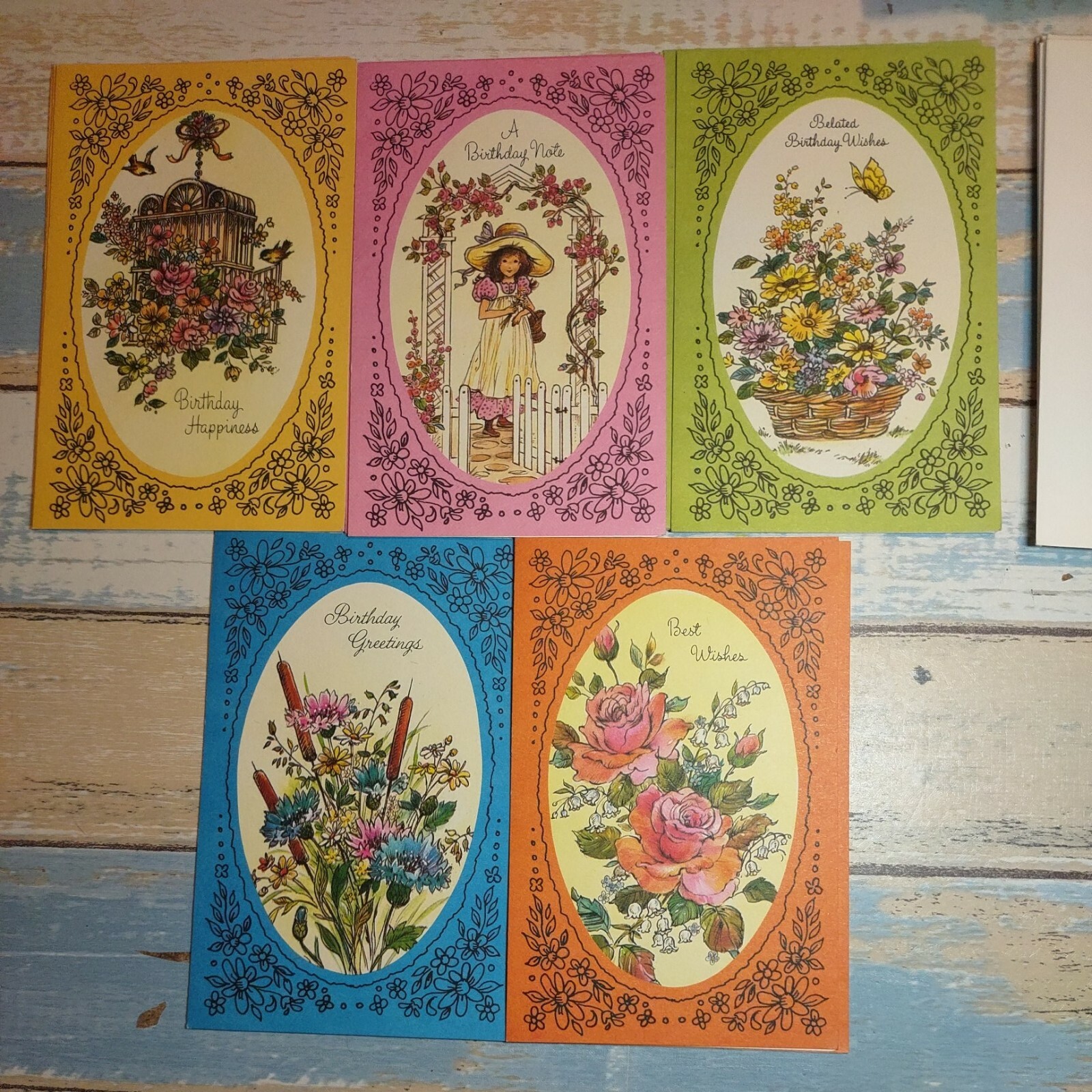 10 Vintage Birthday Greeting Cards envelopes Women Girls Scrapbook Crafts 