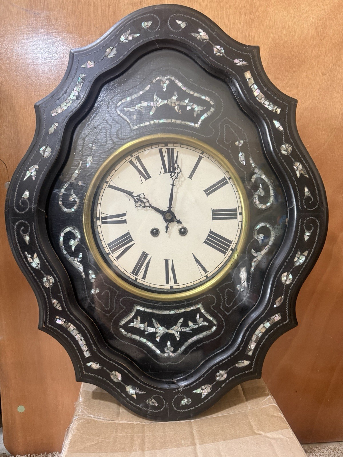French 19th Century Napoleon III Mother-of-Pearl Inlay Wall Clock French 19th Century Napoleon III Mother-of-Pearl Inlay Wall Clock