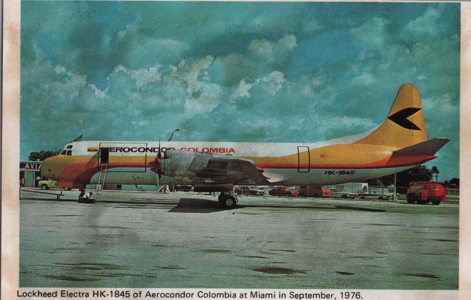 Lockheed Electra HK-1845 Aerocondor Colombia Miami 1976 Aviation Postcard