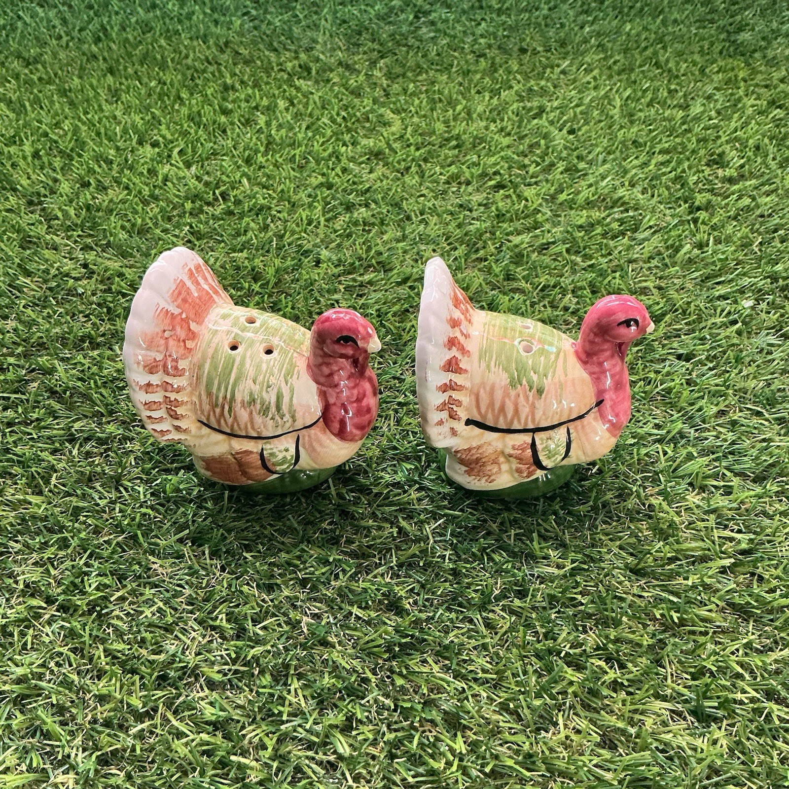 Vintage Ceramic Turkey Salt Pepper Shakers Pair Thanksgiving Fall Decor 4”