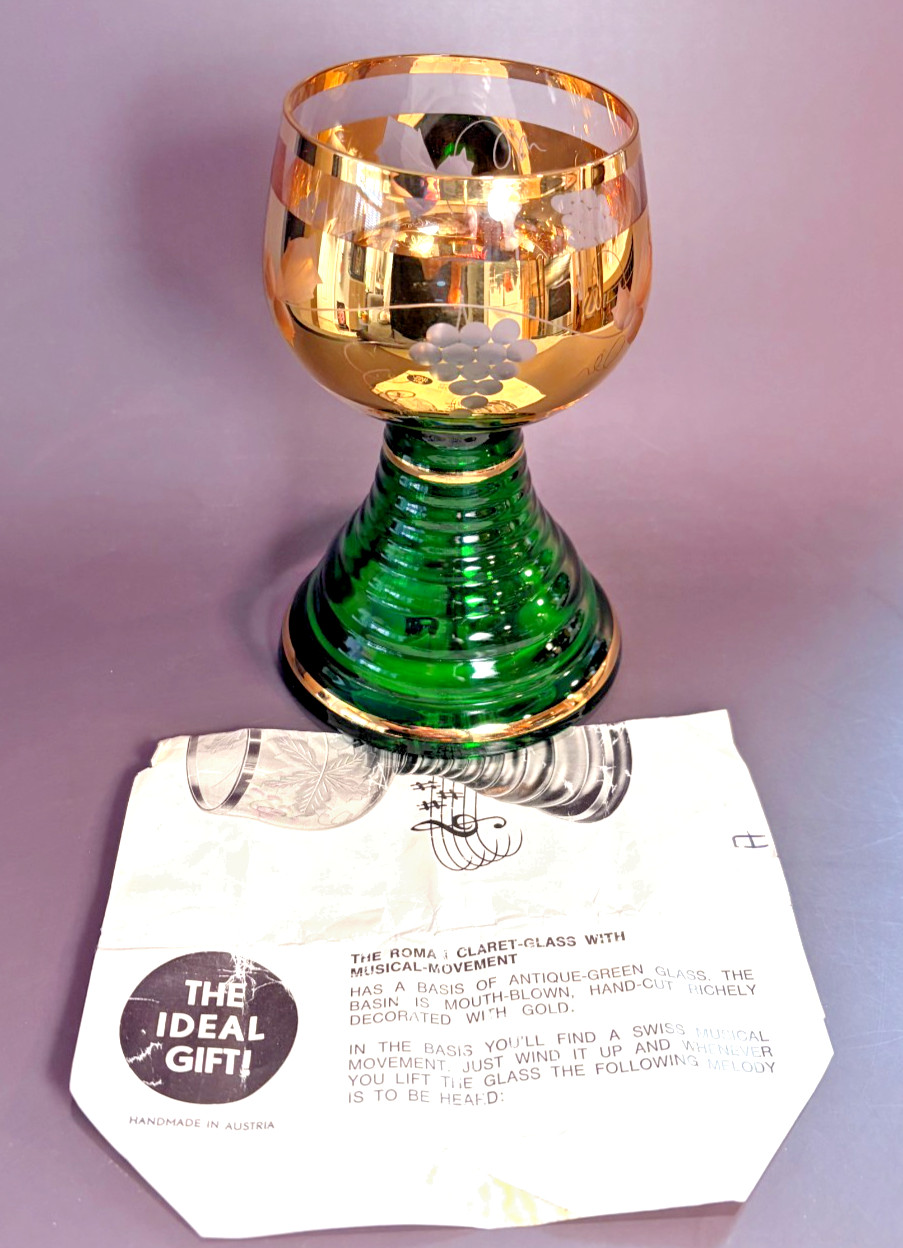 VTG Domes Wien Emerald Green Gold Overlay Claret Glass Musical Goblet Dr Zhivago