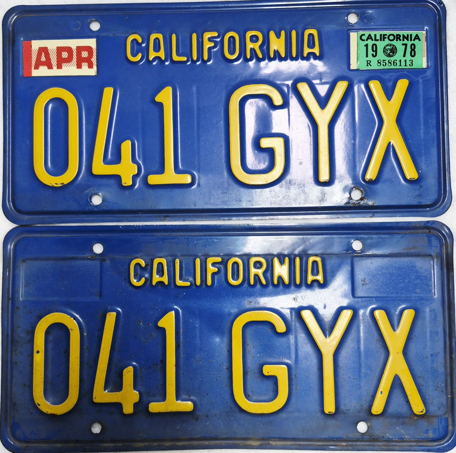 Vintage 1970\'s era California License Plate PAIR CA BLUE Tag 