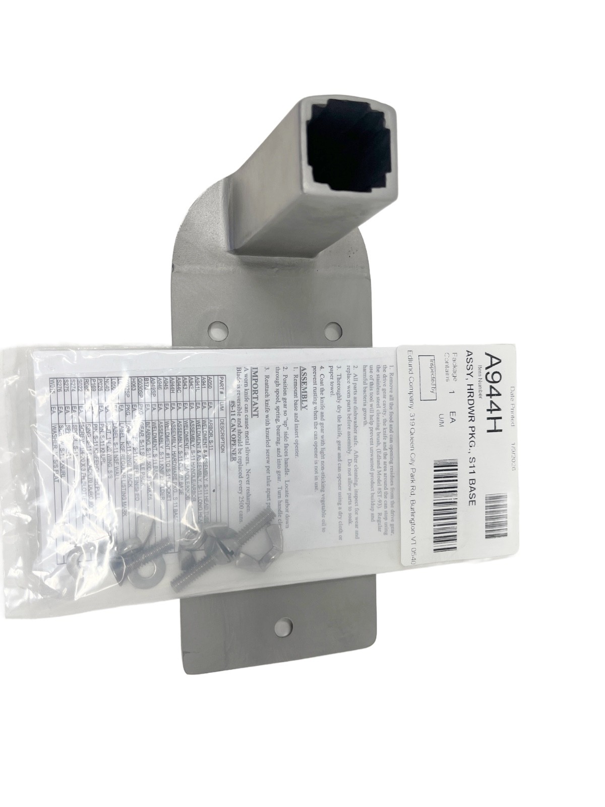 Can Opener Base fits Edlund S-11, Mounting Hardware Included Can Opener Base fits Edlund S-11, Mounting Hardware Included