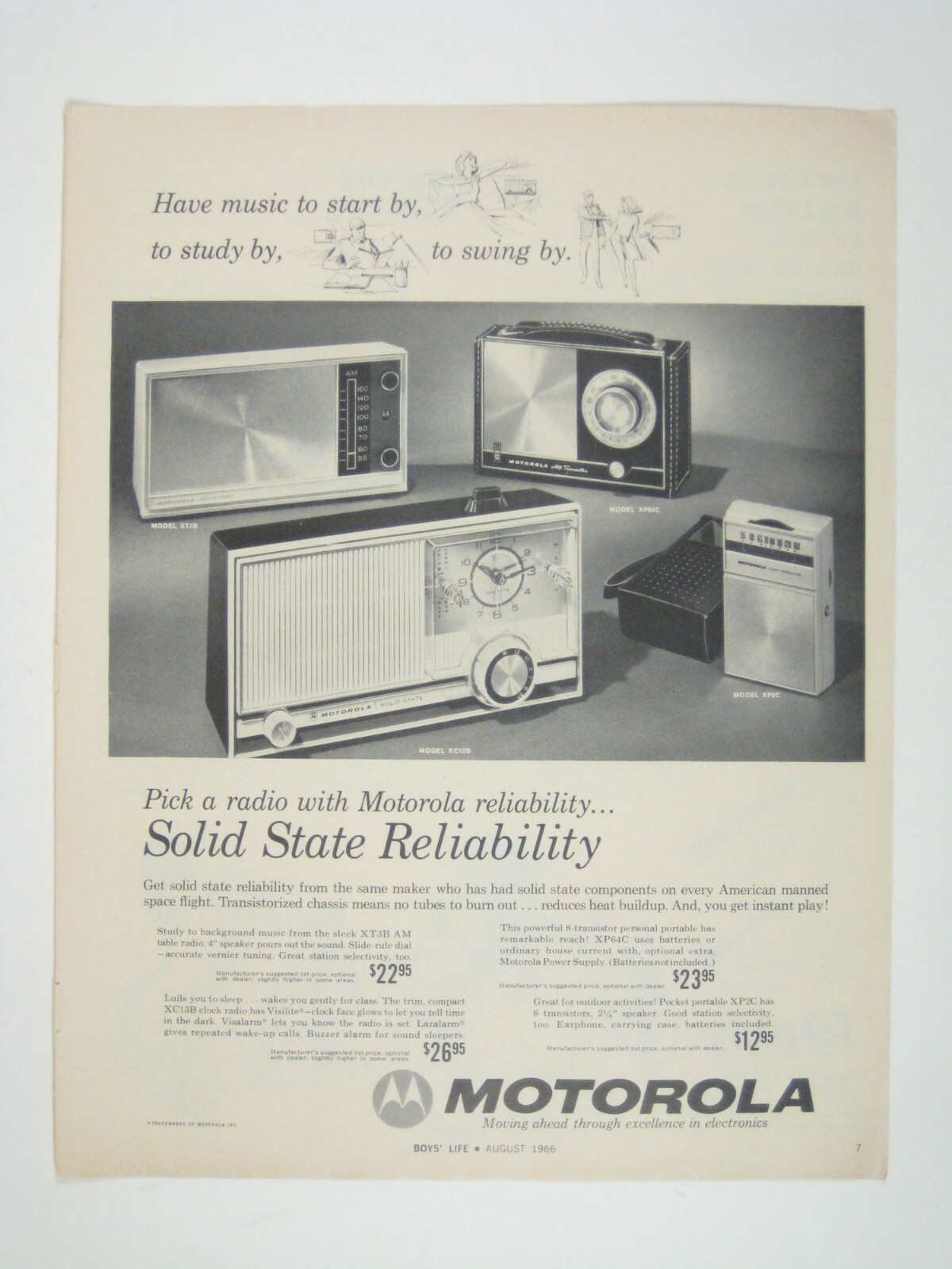 Vintage 1966 Motorola Radio Print Ad Solid State Reliability Modern MCM