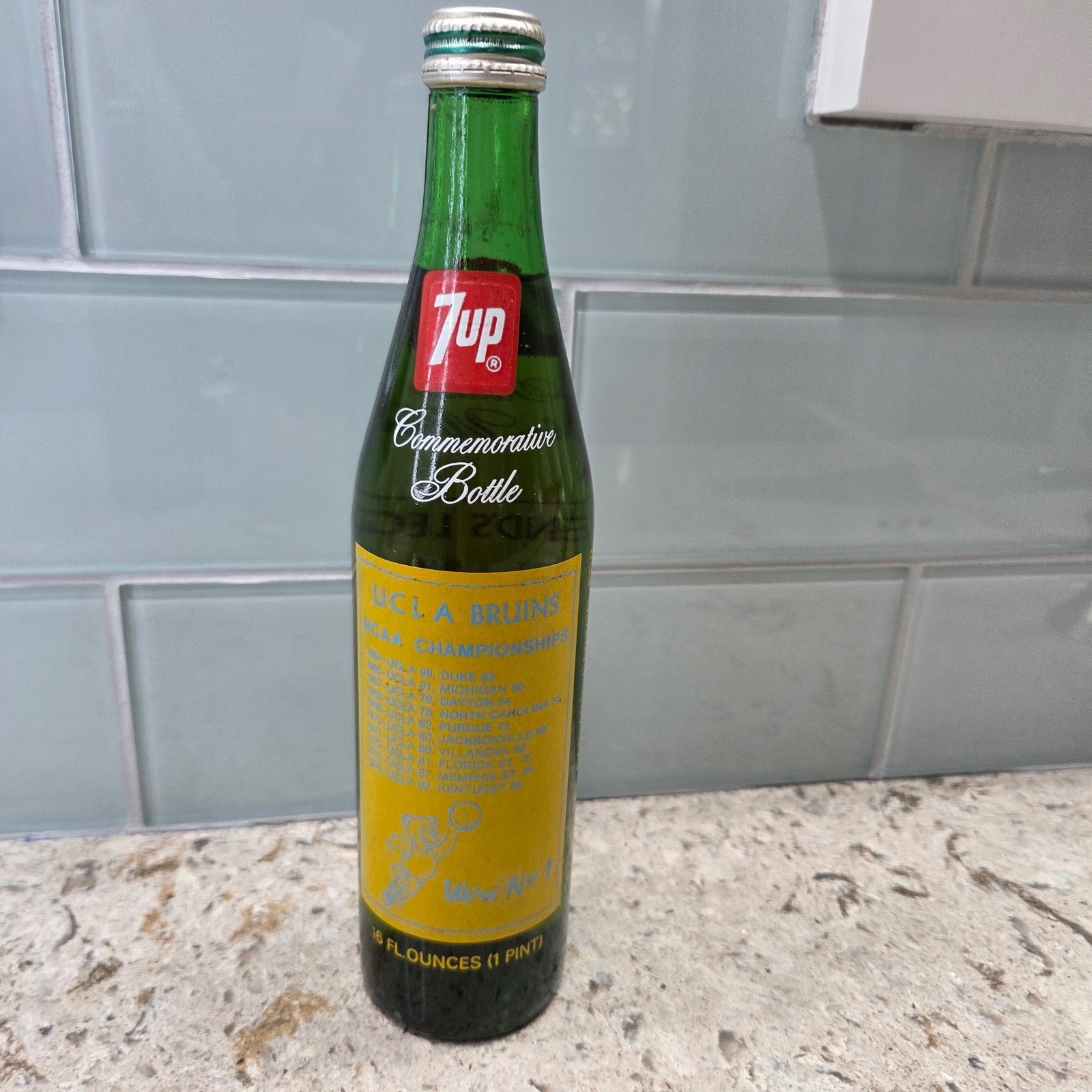 7up Commemorative Bottle UCLA Bruins John Wooden NCAA Championships Soda