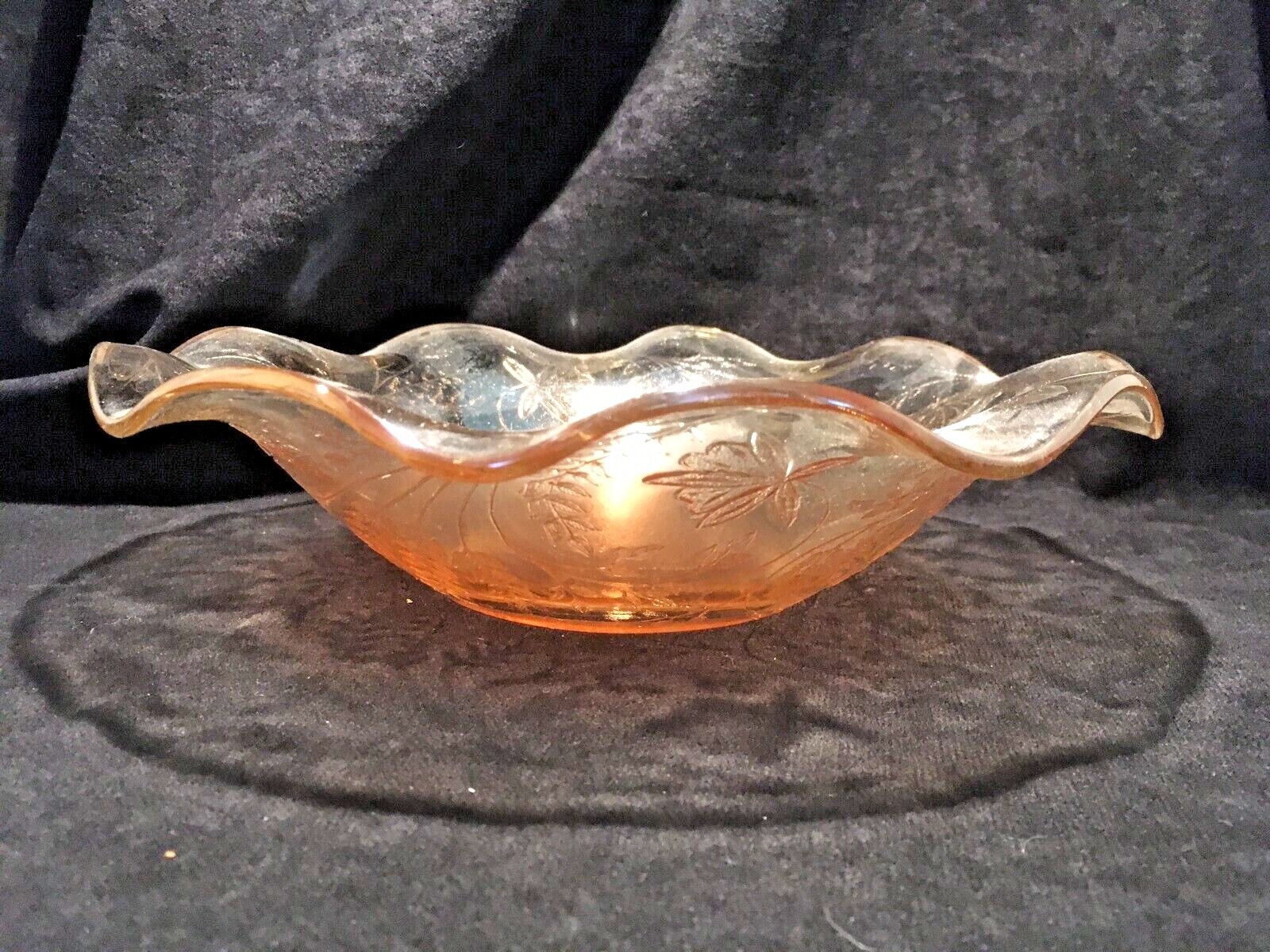 Vintage Jeanette Floragold Louisa Iridescent Marigold Ruffled Bowl 1950\'s 