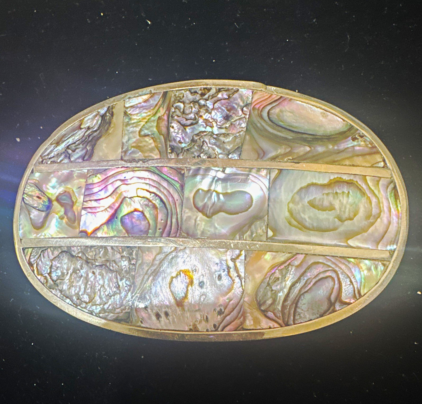Oval Mother-of-Pearl Abalone Shell Inlay Western Americana Belt Buckle Mexico