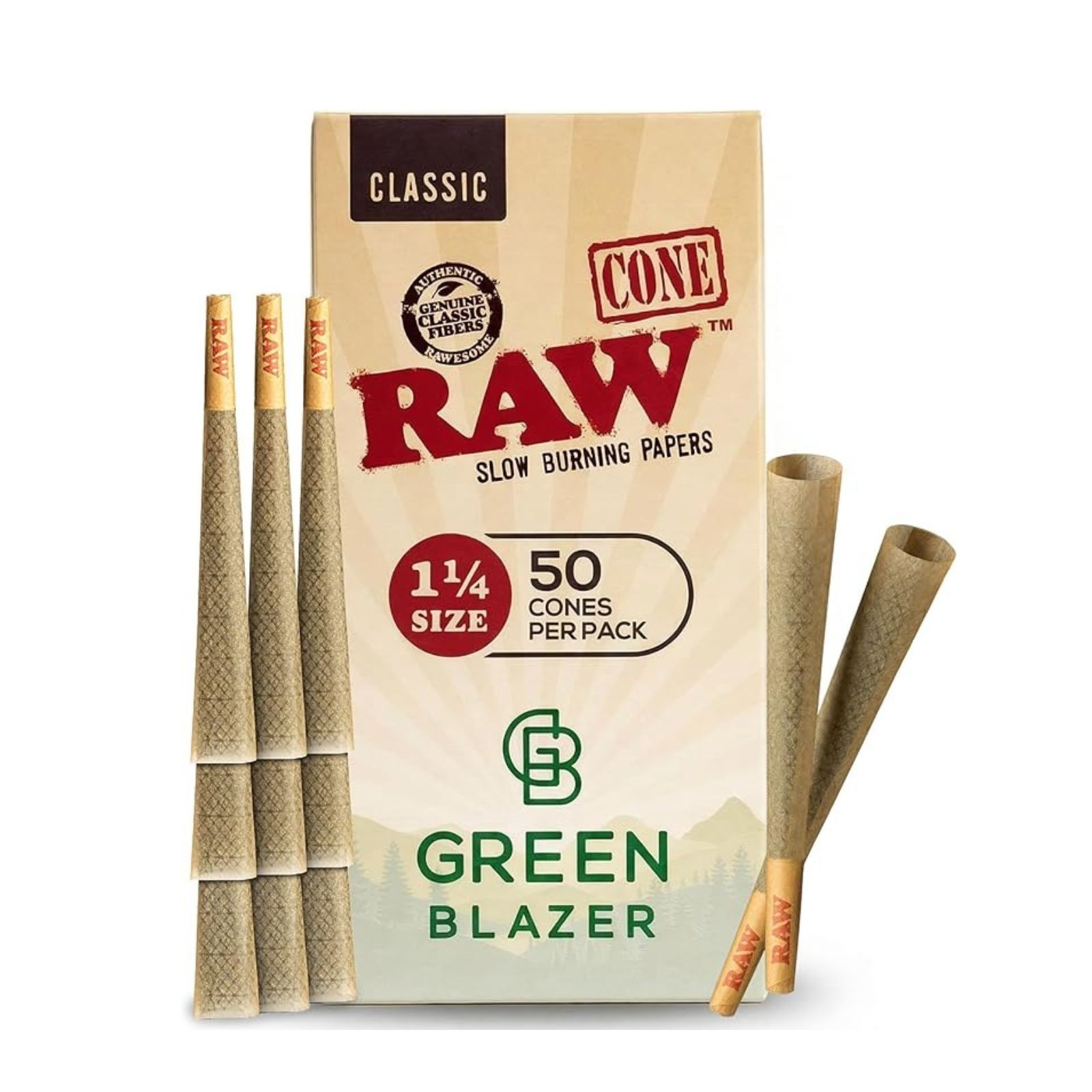 RAW Cones Classic 1 1/4 Size: 50 Pack