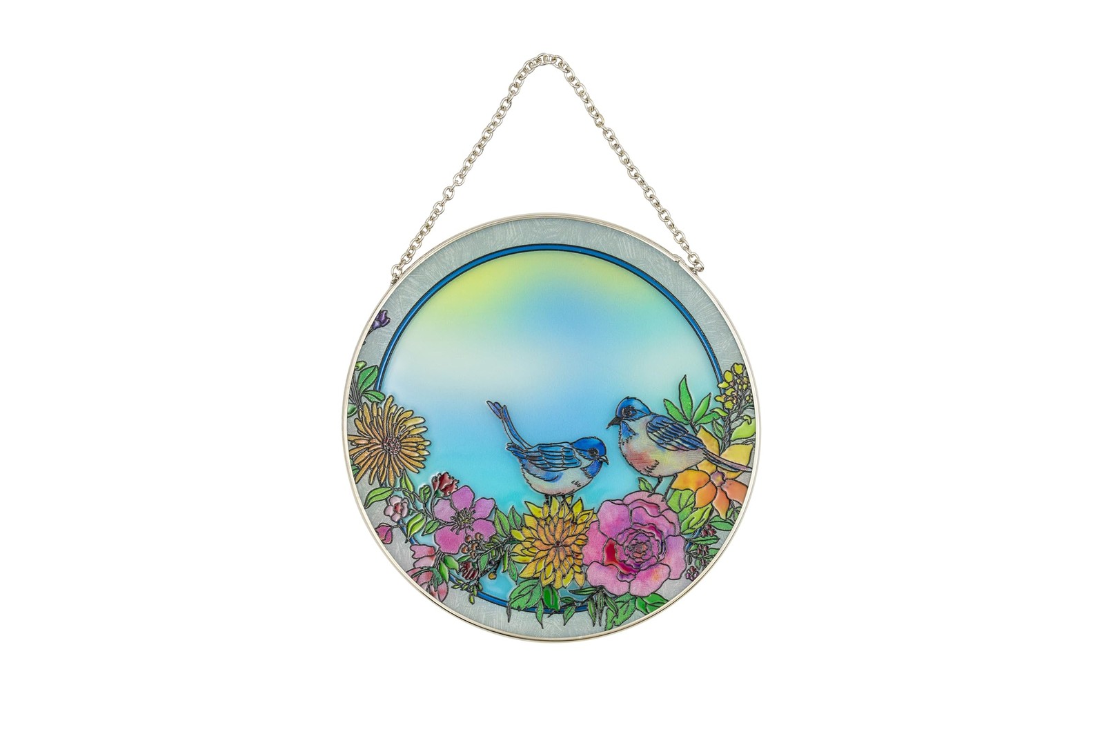 Stained Glass Window Hanging Suncatcher - Bluebird Sun Catcher Large Circle 6.5