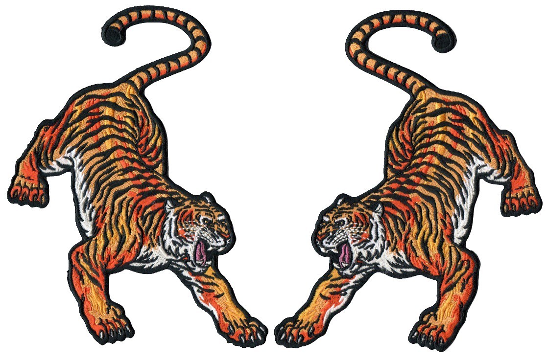 Large Pair of Embroidered Tiger Patch (Left and Right) Wax Backing (7\