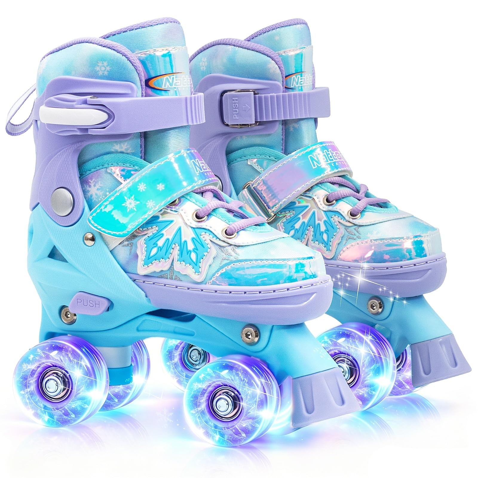 Nattork Kids Adjustable Roller Skates - Snowflake Pattern Quad Skates for Gir...