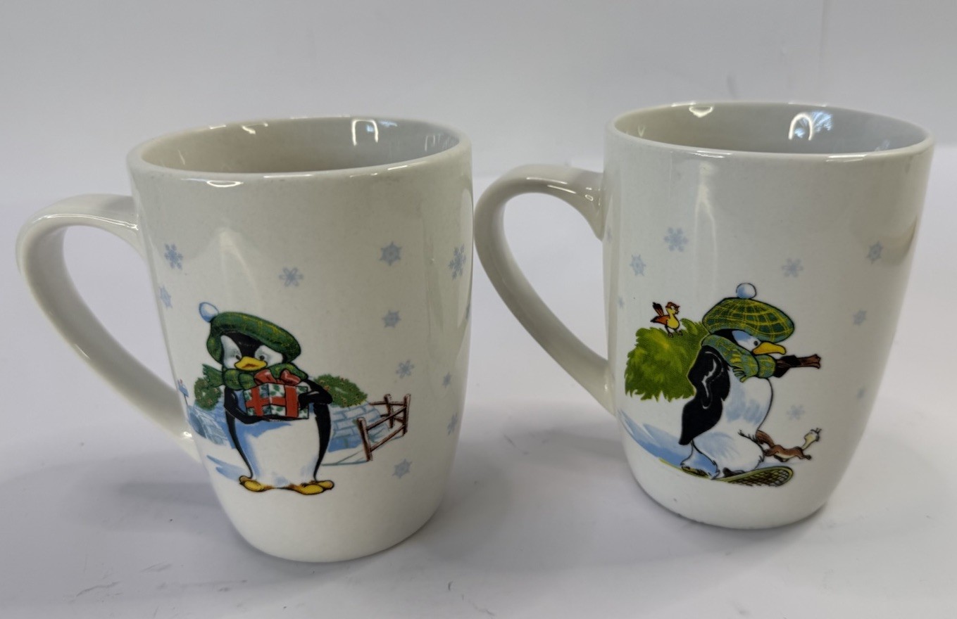 Mulberry Home Christmas Penguin Mugs Set 2 Winter Coffee Cups 2001 Holiday Mulberry Home Christmas Penguin Mugs Set 2 Winter Coffee Cups 2001 Holiday