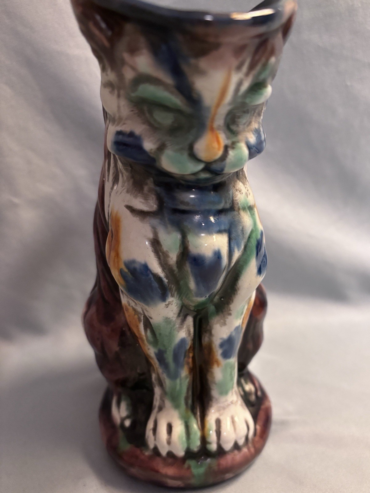 Early 20th Century Majolica Cat Pitcher