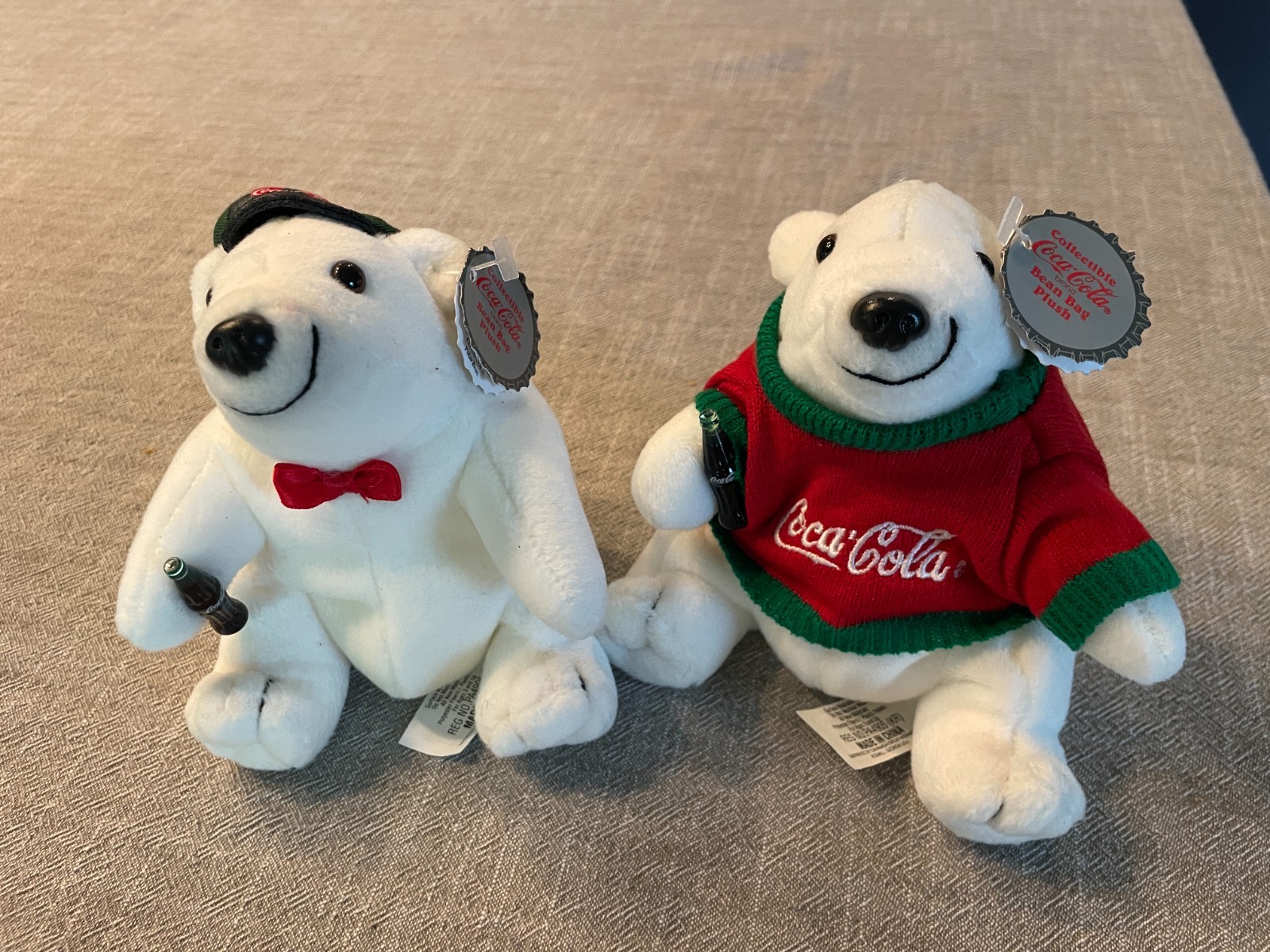 NWT Vintage Coca-Cola Bear Plush Set of 2 One with Sweater White 1998