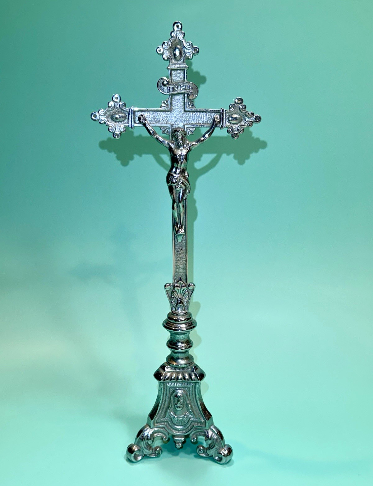 Antique French Spelter Crucifix Holy Family Sacred Heart Mary St Joseph Cross