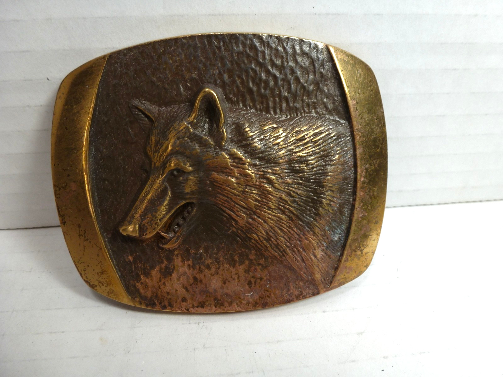 Vintage 1978 Solid Bronze Wolf Belt Buckle Steven S.L. Knight Nature Made In USA