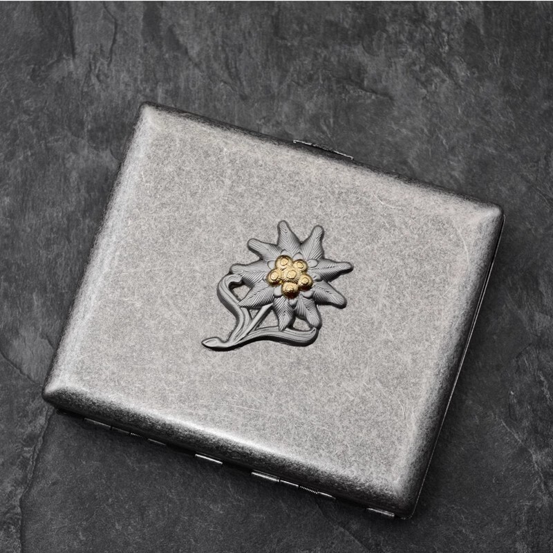 WW2 German Edelweiss Brass Carved Cigarette Cases Holder Box 16 Cigarettes