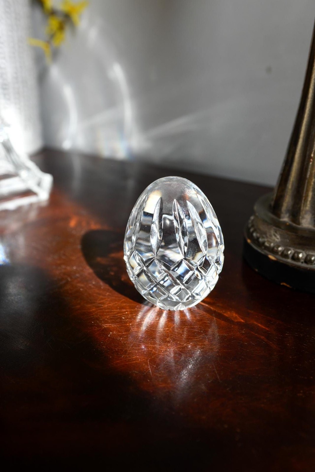 Vintage Cut Crystal Egg Paperweight | Hand Cut Diamond & Fan Pattern Glass Egg |