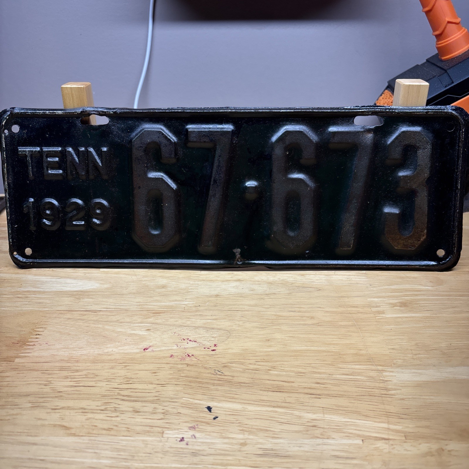 1929 Tennessee License Plate 67-673 Antique Embossed Metal Auto Tag