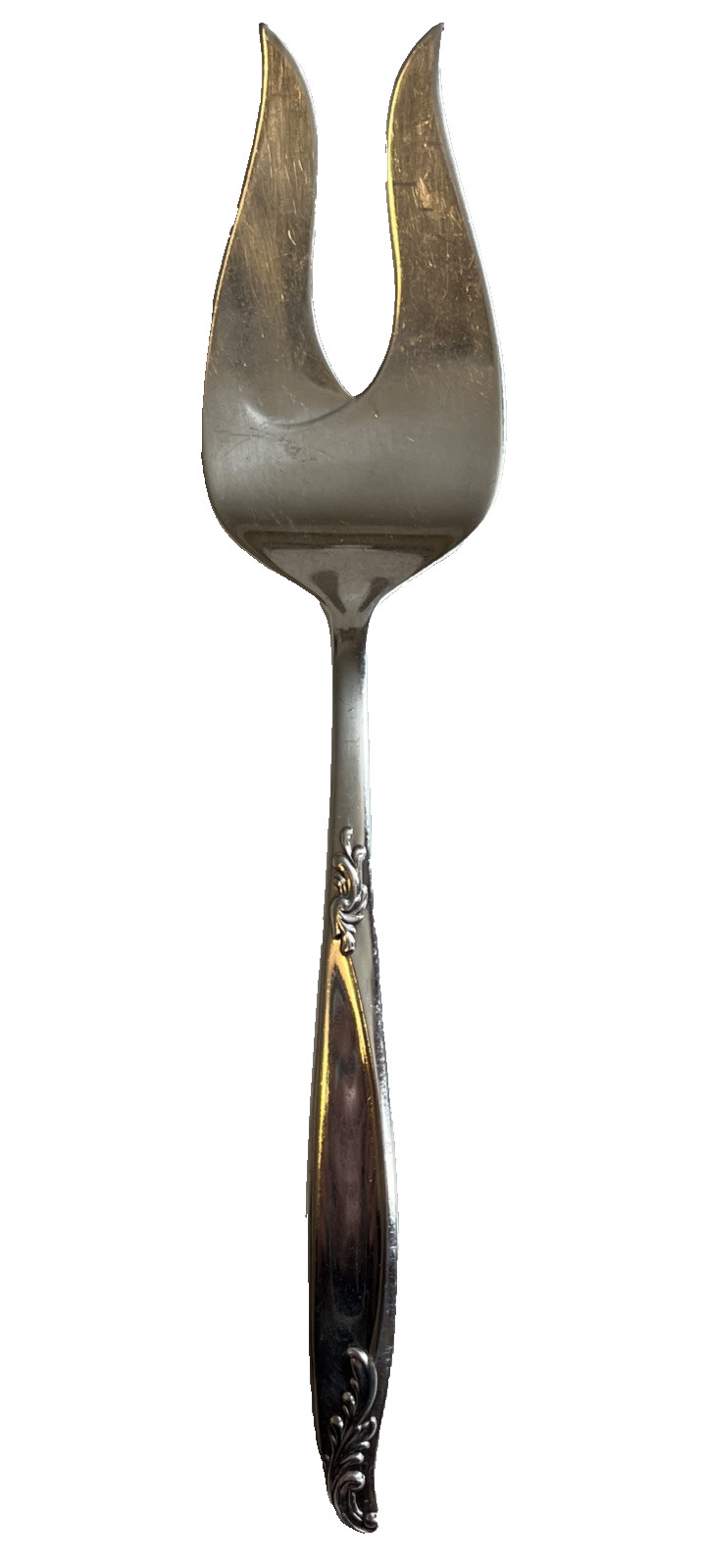 Cold Meat Serving Fork Holmes & Edwards IS 1958 Deep Silverplate Woodsong 9 Inch