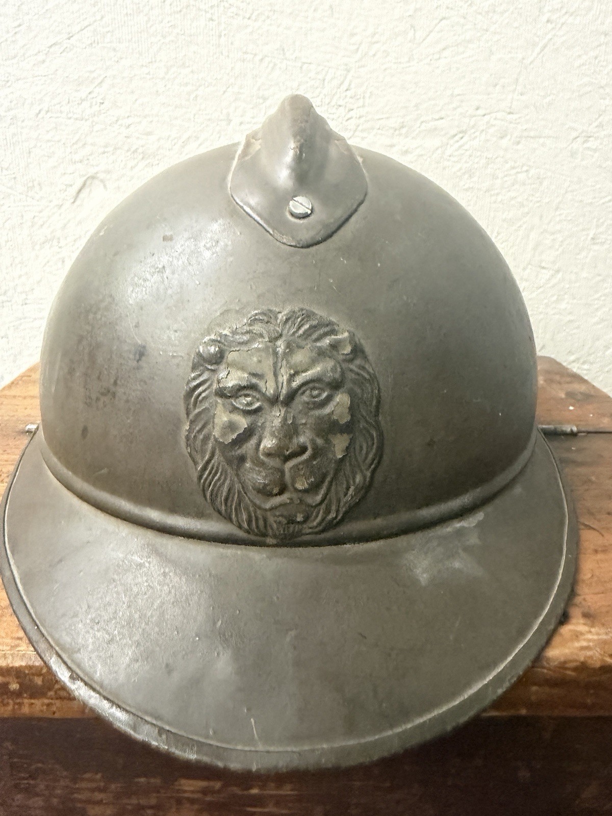 WWI Belgian M1915 Adrian Steel Helmet Lion Badge Original Liner World War I