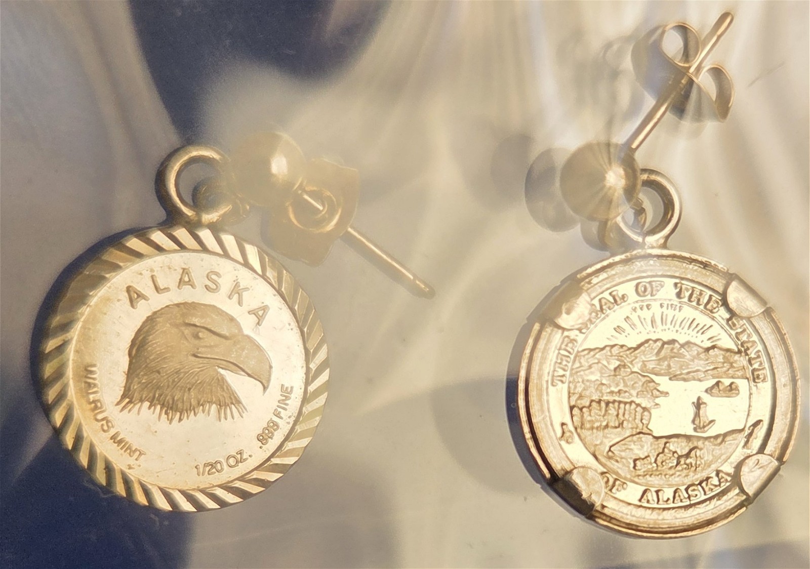 Alaska Walrus Mint 1/20 oz 999 Silver Earrings-Eagle&State Seal–Sterling Mounts