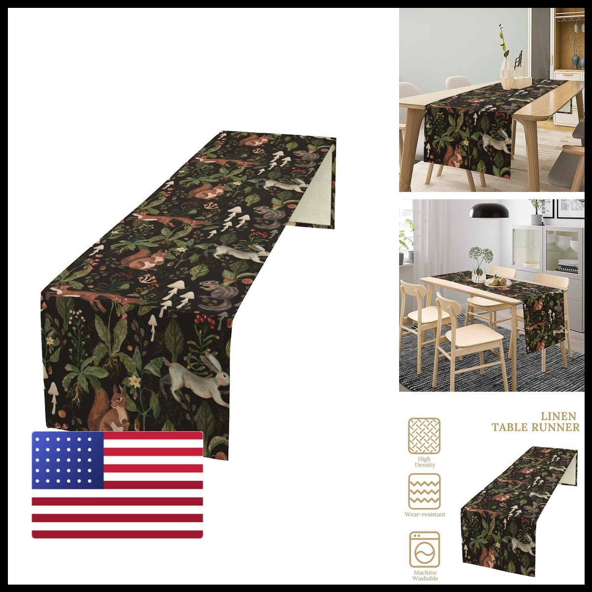 JanJCurt Rustic Woodland Table Runner, Rustic Forest Wild Animals Bunny Rabbit JanJCurt Rustic Woodland Table Runner, Rustic Forest Wild Animals Bunny Rabbit