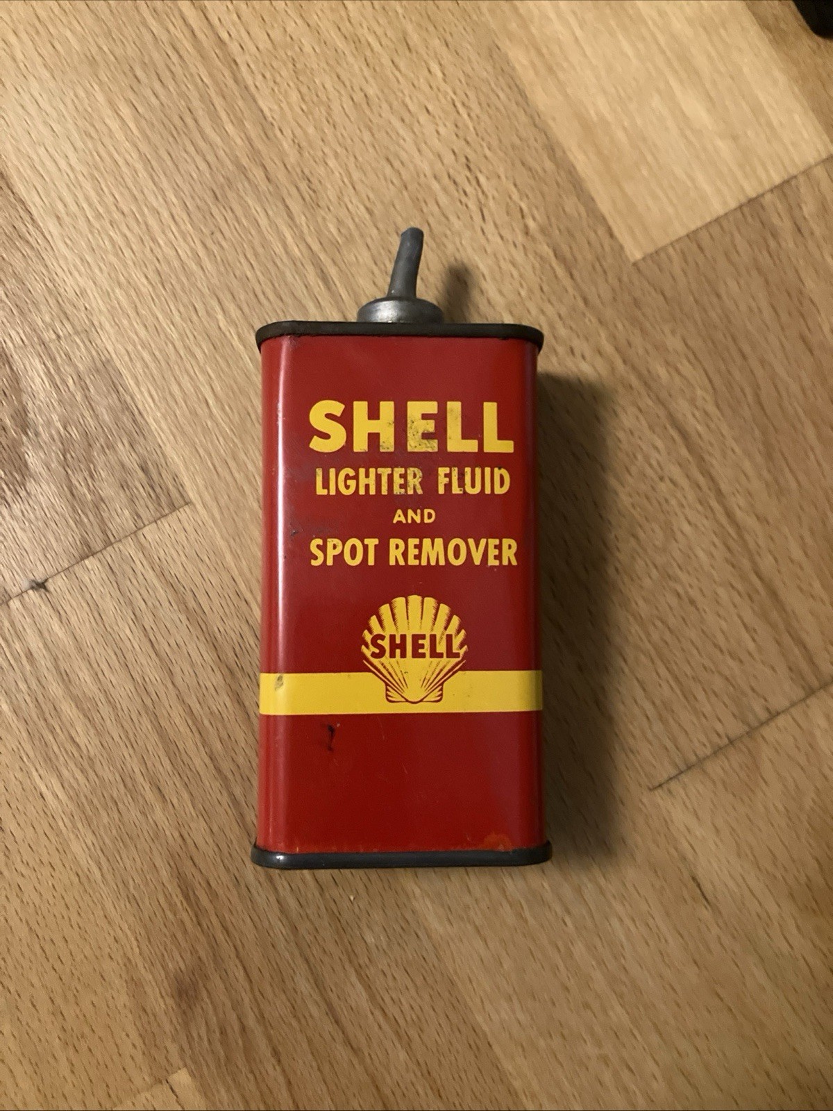 VINTAGE 1940\'s SHELL LIGHTER FLUID & SPOT REMOVER HANDY 4oz OILER TIN Empty