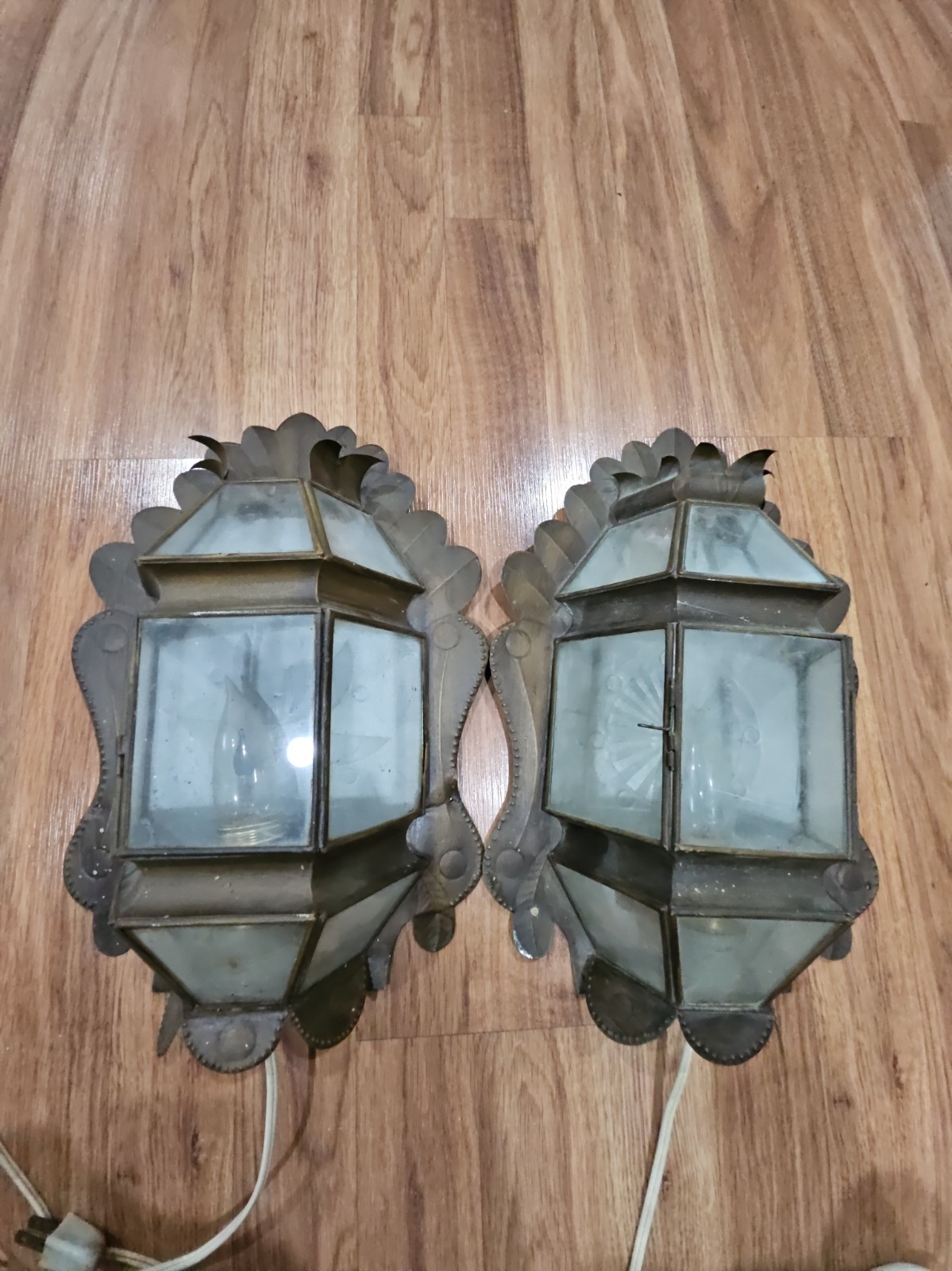  Pair Of Vtg Mexican Tin Wall Sconce circa 1930s  SCONCE ELECTRICAL LIGHT