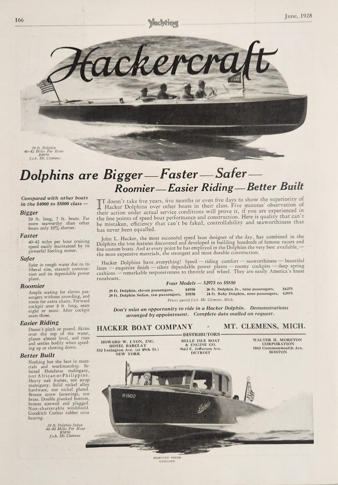 1928 Print Ad Hackercraft Dolphins Wooden Boats Hacker Mt Clemens,Michigan