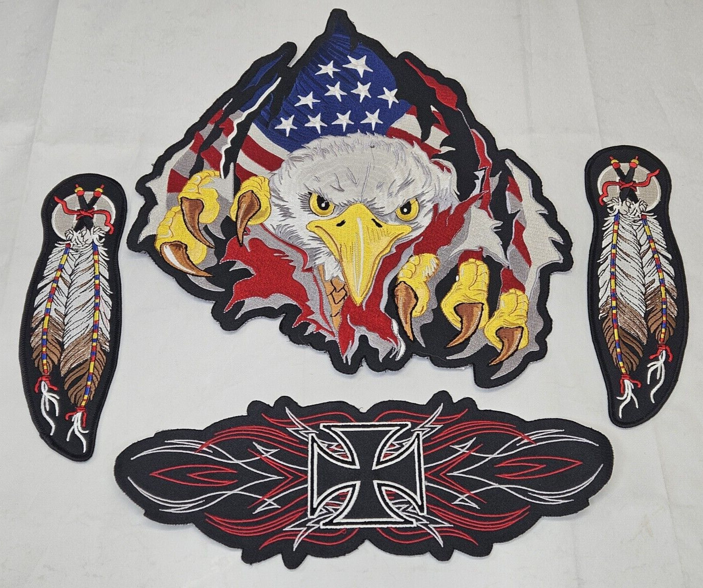 Vintage 12” EAGLE AMERICAN FLAG PATCH  Motorcycle Jacket Set  Embroidered