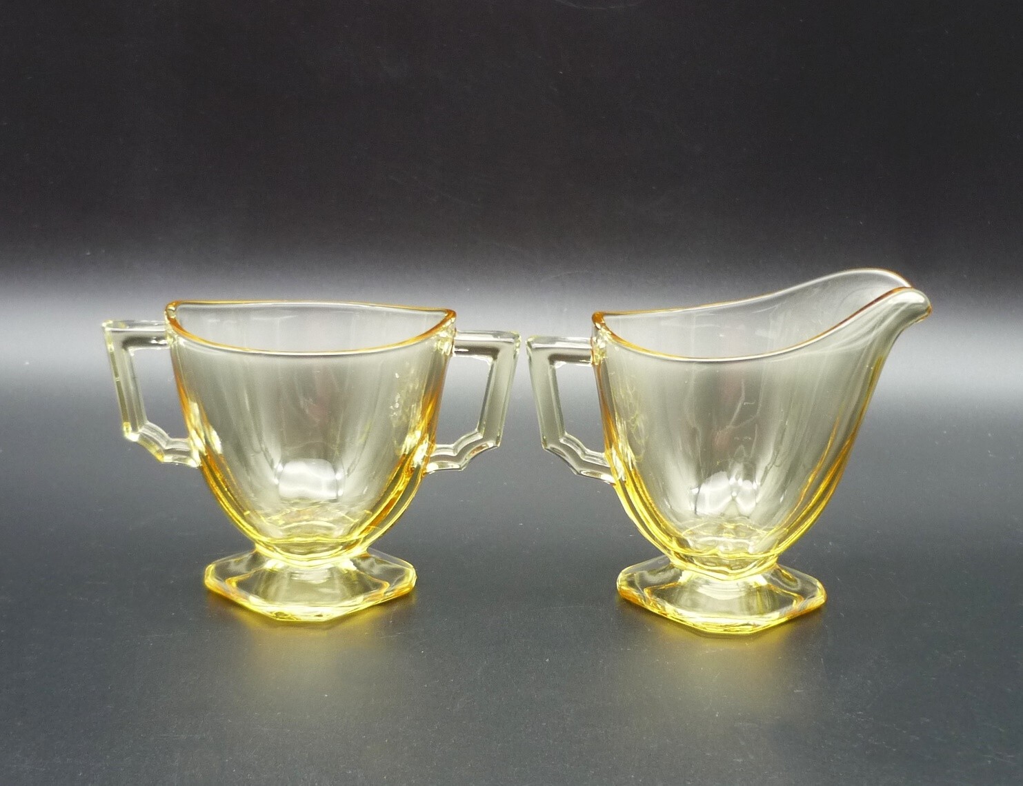 Vintage Fostoria Mayfair Yellow Topaz Cream and Sugar Set EUC