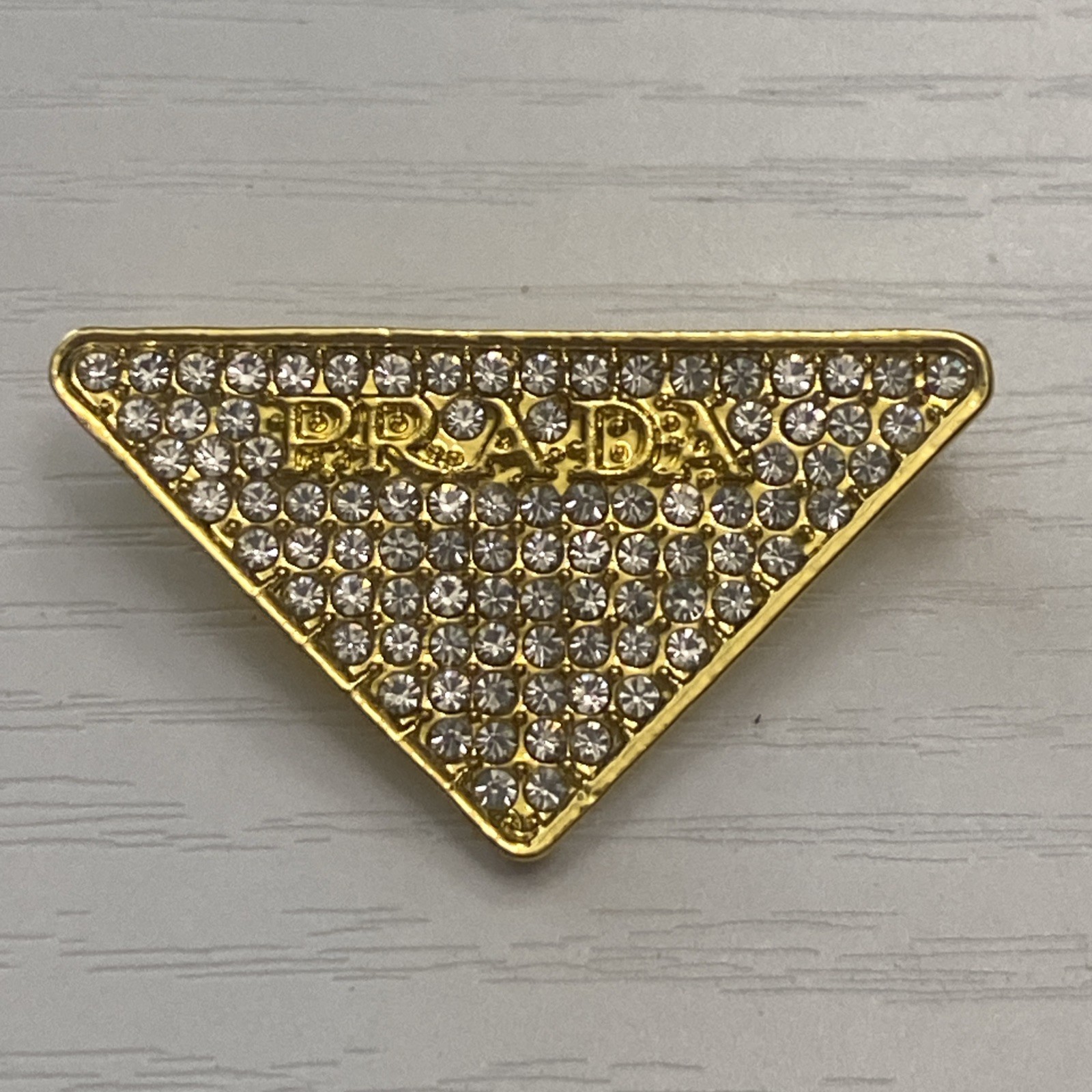 Prada Luxury Stylish Elegant Gold Tone With Rhinestones Brooch Pin