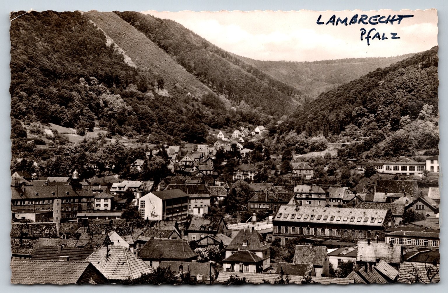 Vintage RPPC Lambrecht Pfalz Germany Town Valley View Postcard 1959