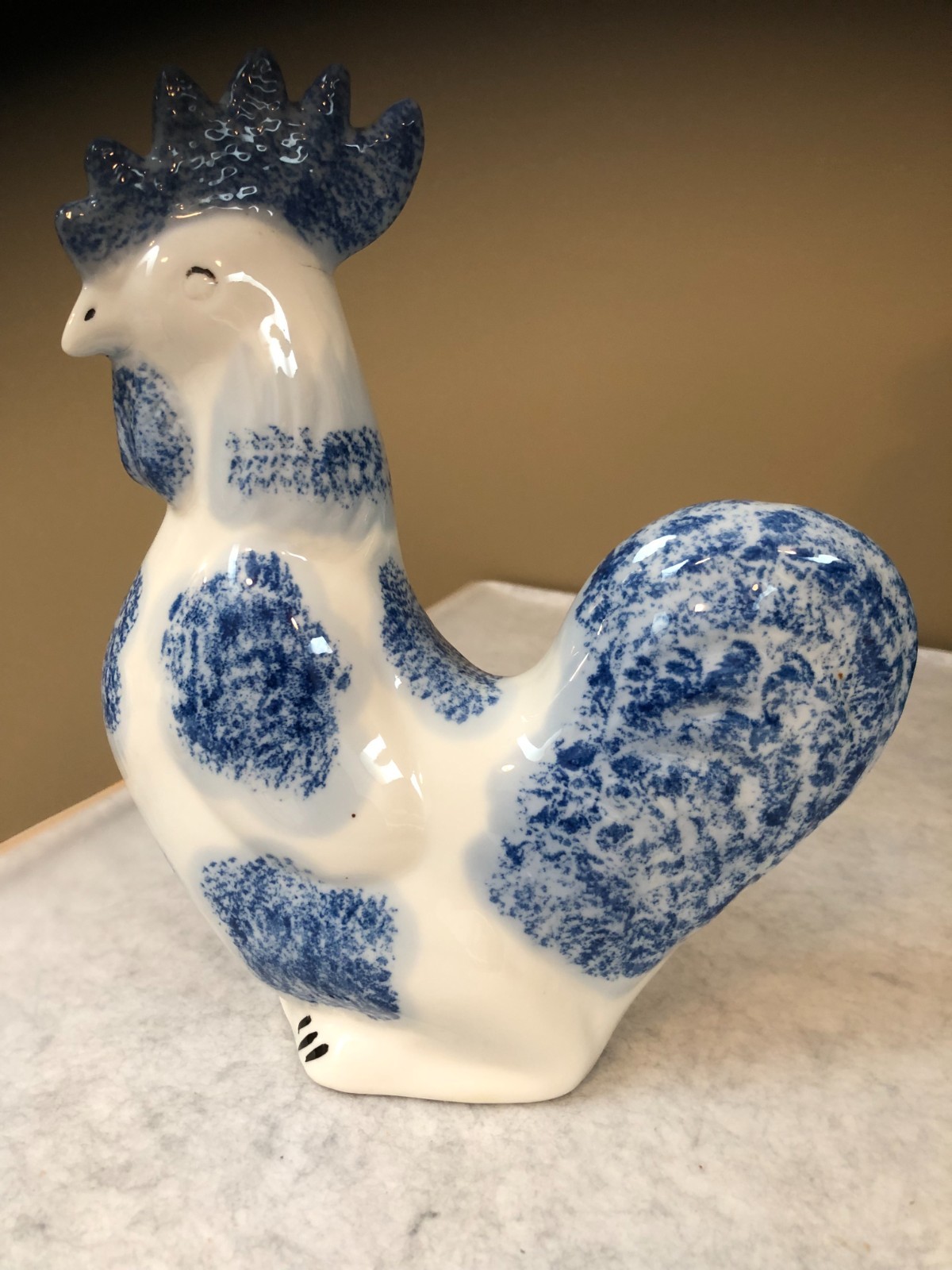 Vintage Flambro Countryside Collection Blue White Ceramic Rooster Figurine