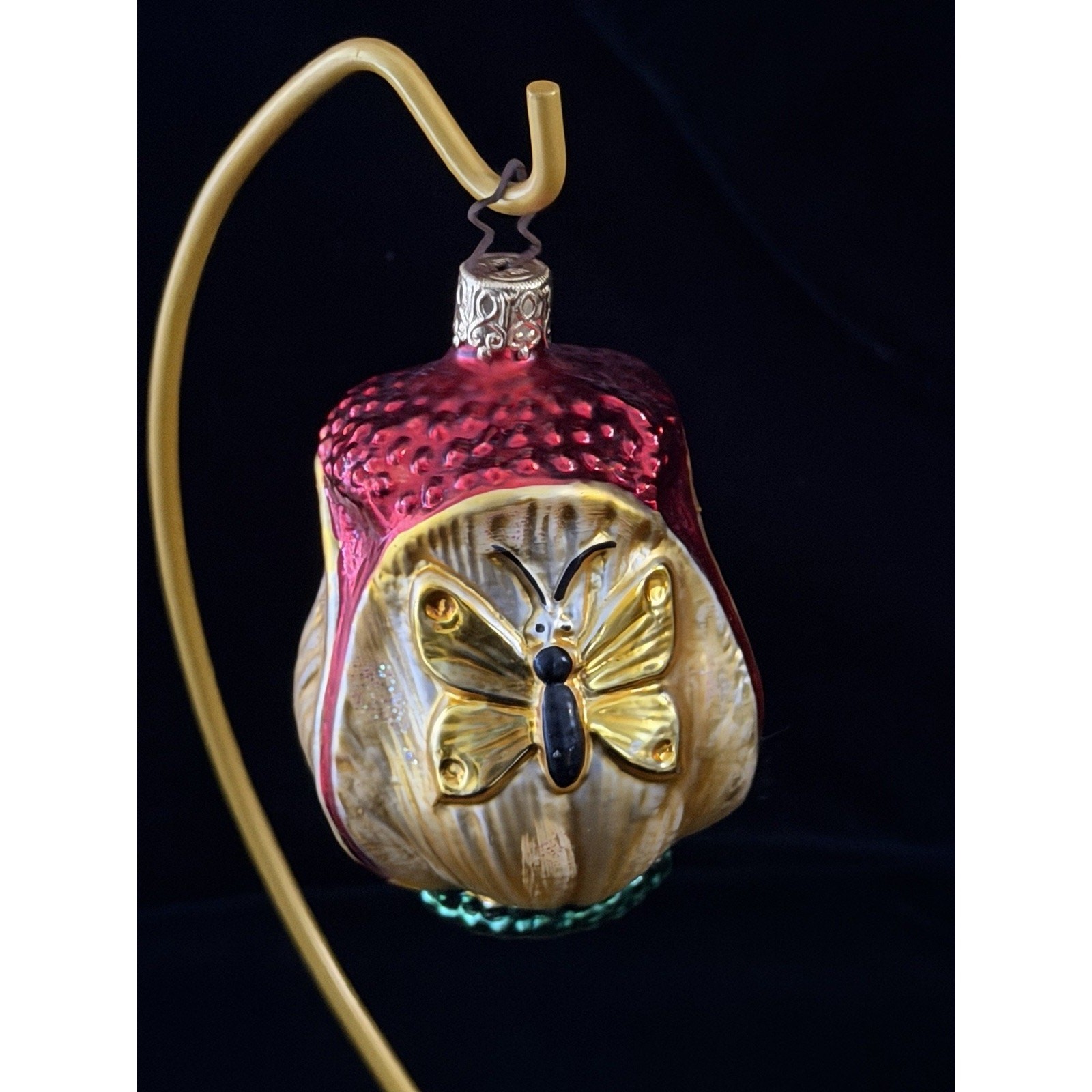 Vintage Inge Glas Germany Glass Pink Red Gold Tulip Butterfly Hand Blown