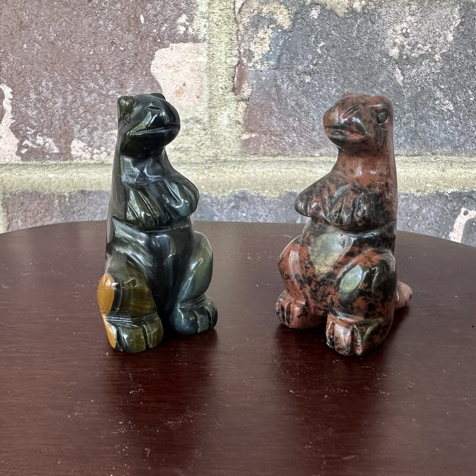 2pc Authentic Labradorite & Red Mahogany Obsidian T-Rex Mini Natural Crystals