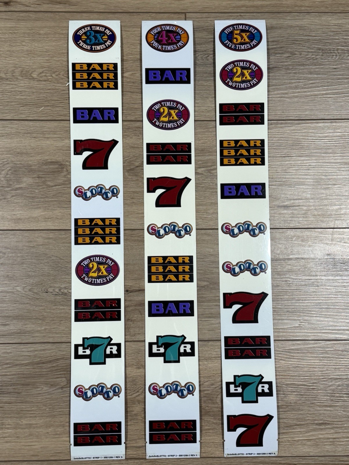 Complete Set of 3 Vintage Slot Machine Reel Strips Slotto Bar 7 Seven 28\