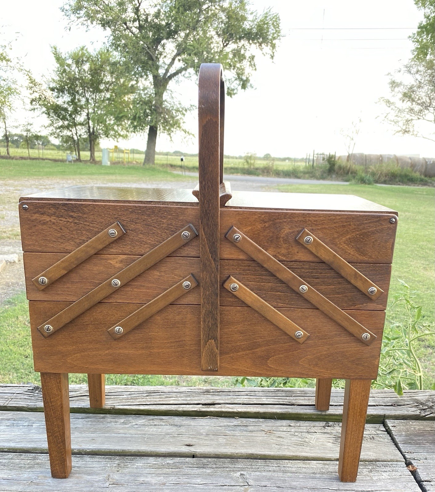 VTG 1960’s Strommen Bruk Hamar Norway Wood Sewing/Craft Box W/ Craft Items