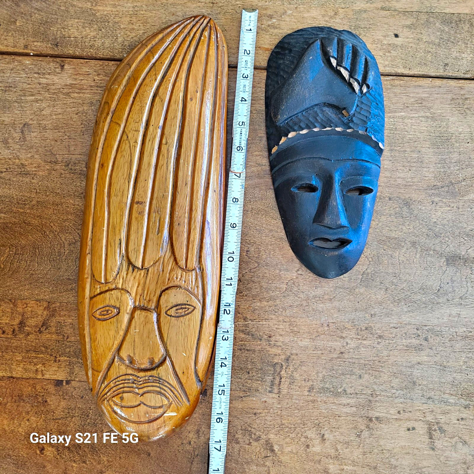 Hand Carved African Wood Masks Wall Hanging Set of 2 Approx 16\