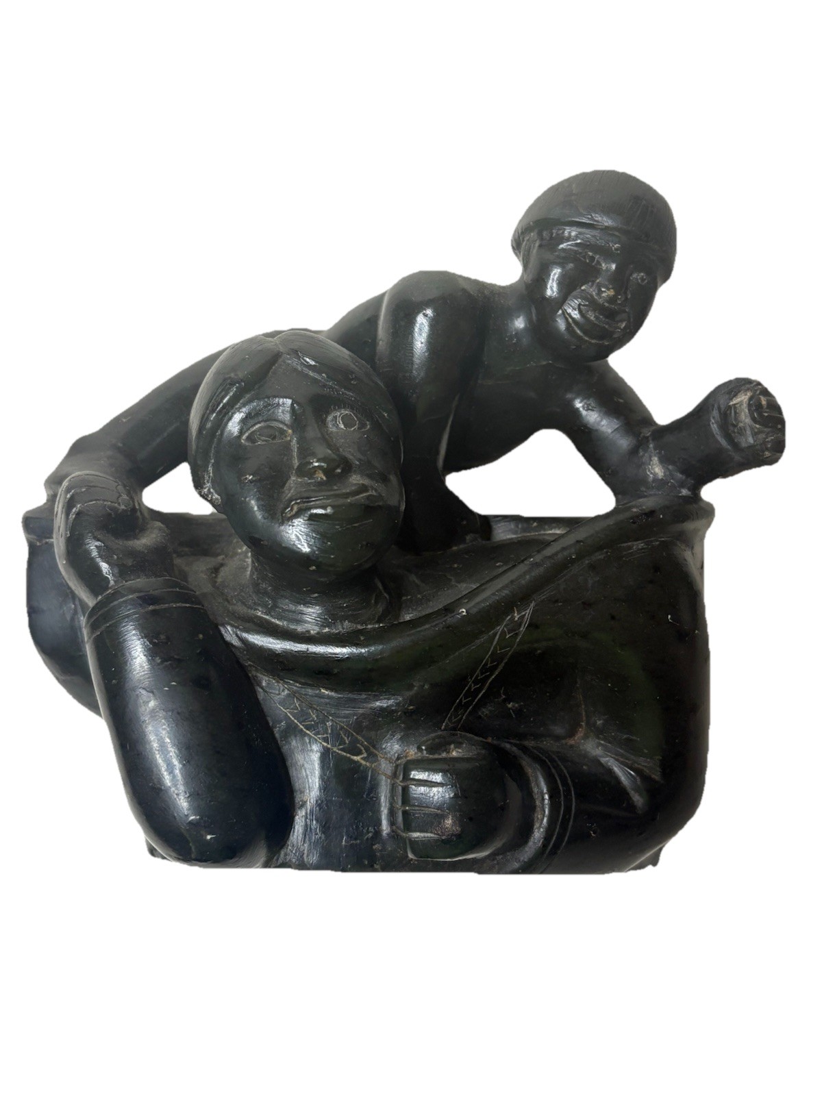 Carved Inuit Soapstone Sculpture Devidealok Father Carrying Son