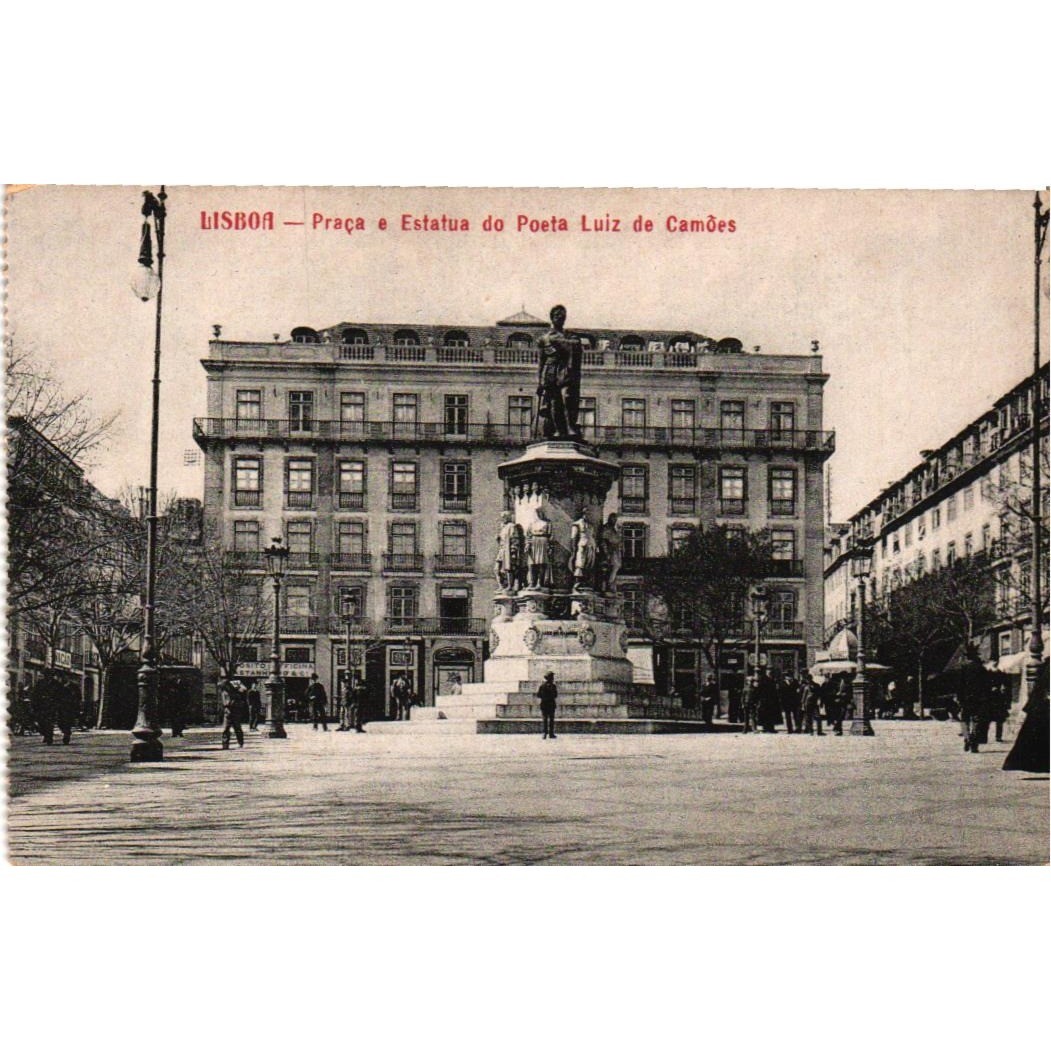 Vintage Lisboa Portugal Postcard Praca e Estatua do Poeta Luiz de Camoes Lisbon